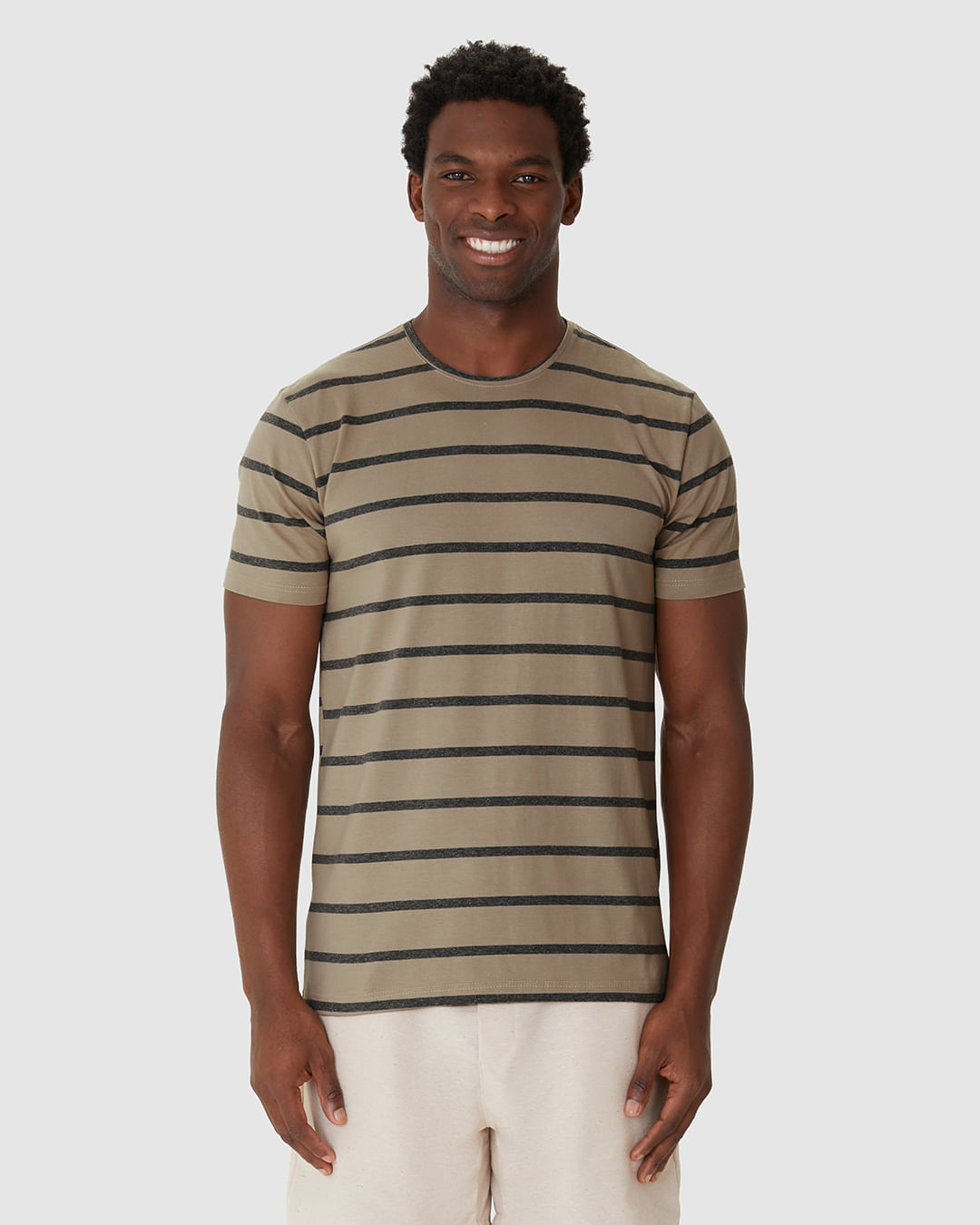 Camiseta Masculina Regular Decote Redondo Manga Curta Em Malha Listrada - Imagem 24