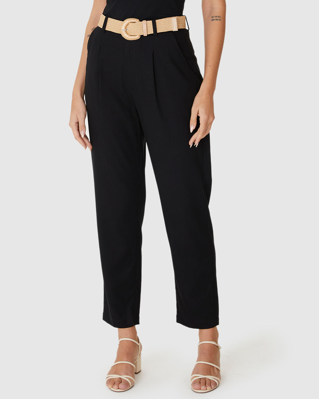 Calça Reta Feminina Cintura Alta Acompanha Cinto Em Viscolinho - Imagem 23