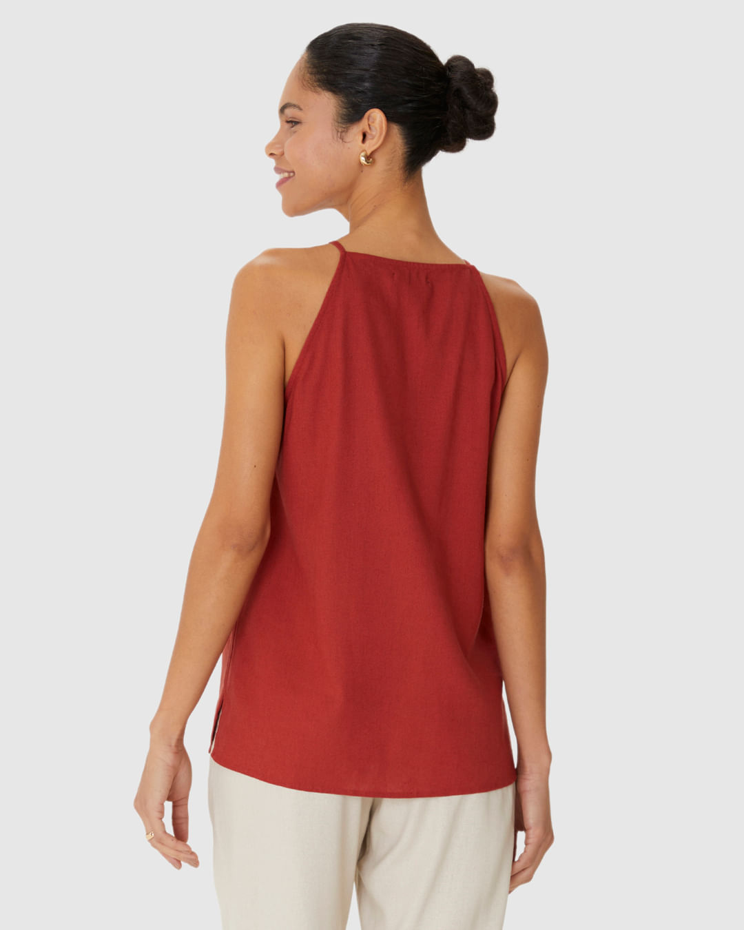 Regata Evasê Feminina Detalhe Colar Pedrarias Removível Em Viscolinho - Imagem 5