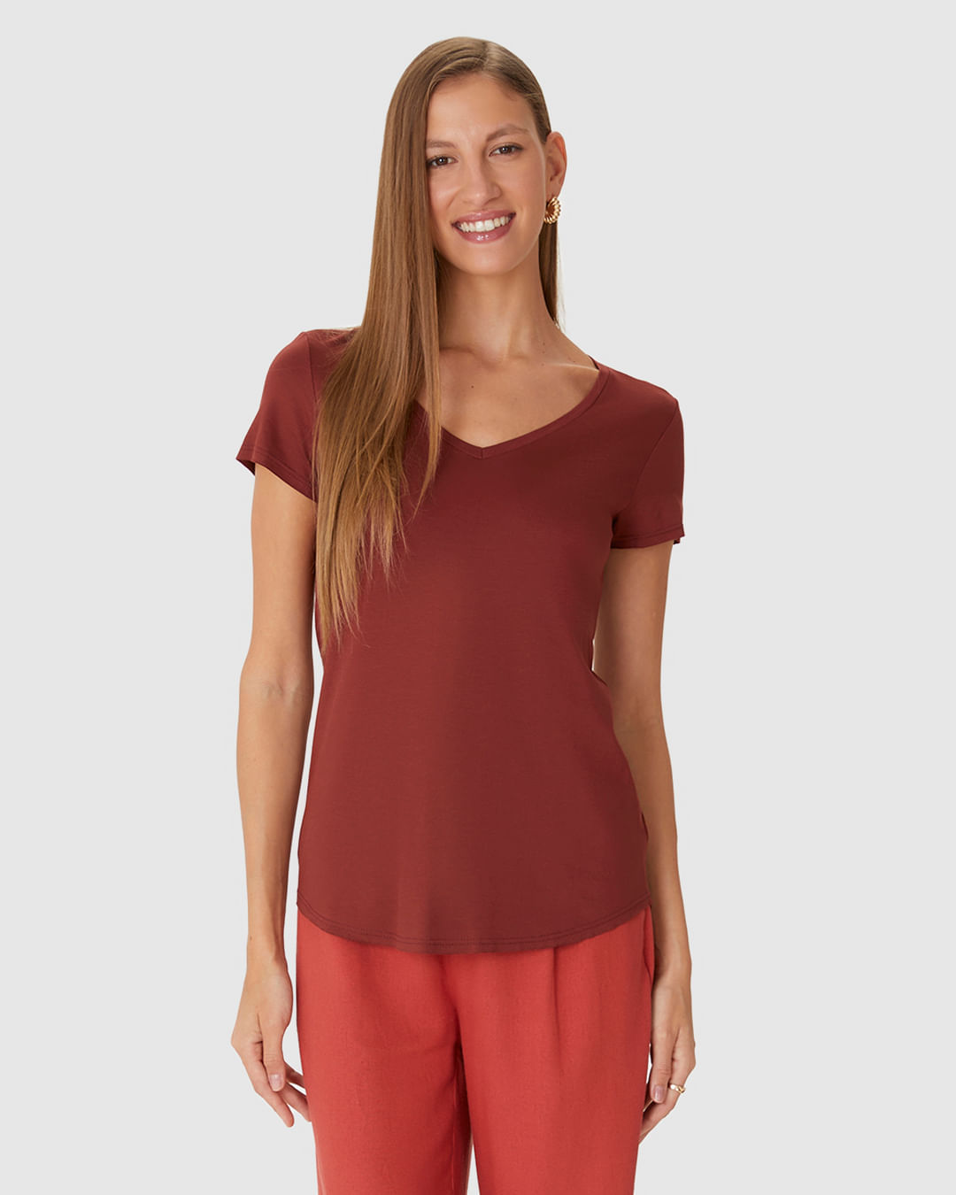 Blusa Básica Feminina Mullet Decote V Em Viscose Stretch - Imagem 29