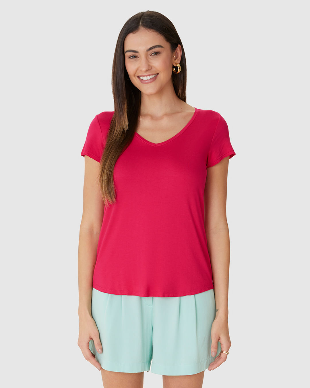 Blusa Básica Feminina Mullet Decote V Em Viscose Stretch - Imagem 17