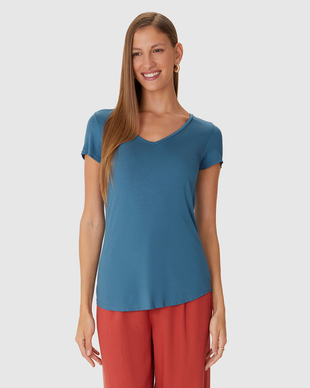 Blusa Básica Feminina Mullet Decote V Em Viscose Stretch - Imagem 5