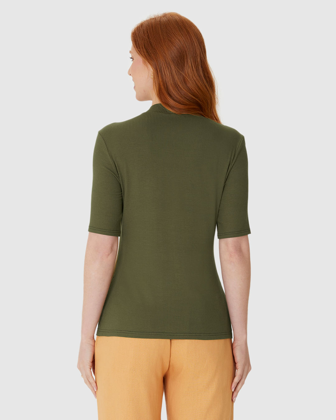 Blusa Básica Feminina Gola Alta Em Canelado De Viscose - Imagem 10