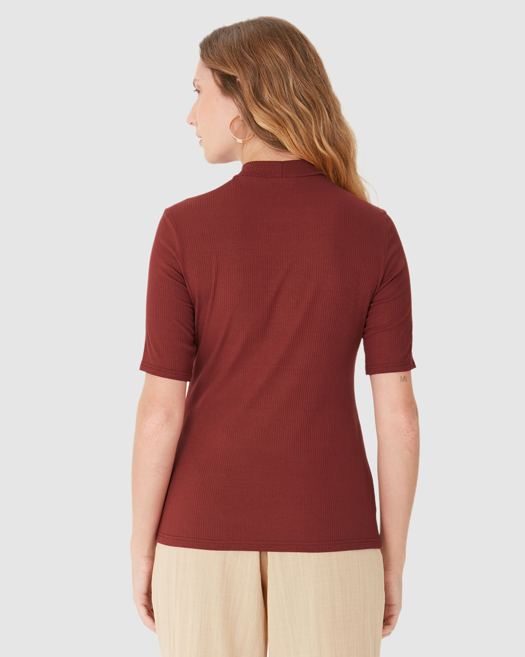 Blusa Básica Feminina Gola Alta Em Canelado De Viscose - Imagem 10