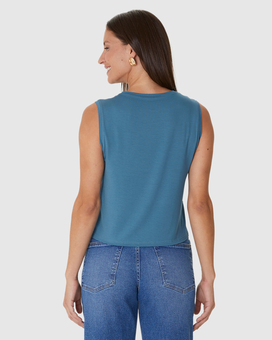 Regata Básica Feminina Long Cropped Em Viscose Stretch - Imagem 25