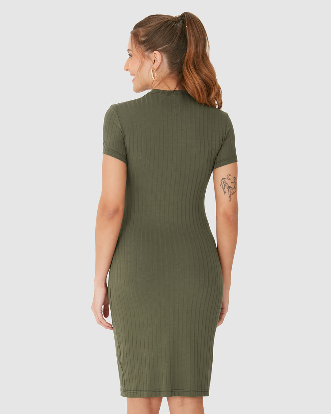 Vestido Básico Feminino Gola Alta Em Malha Canelada De Viscose - Imagem 25