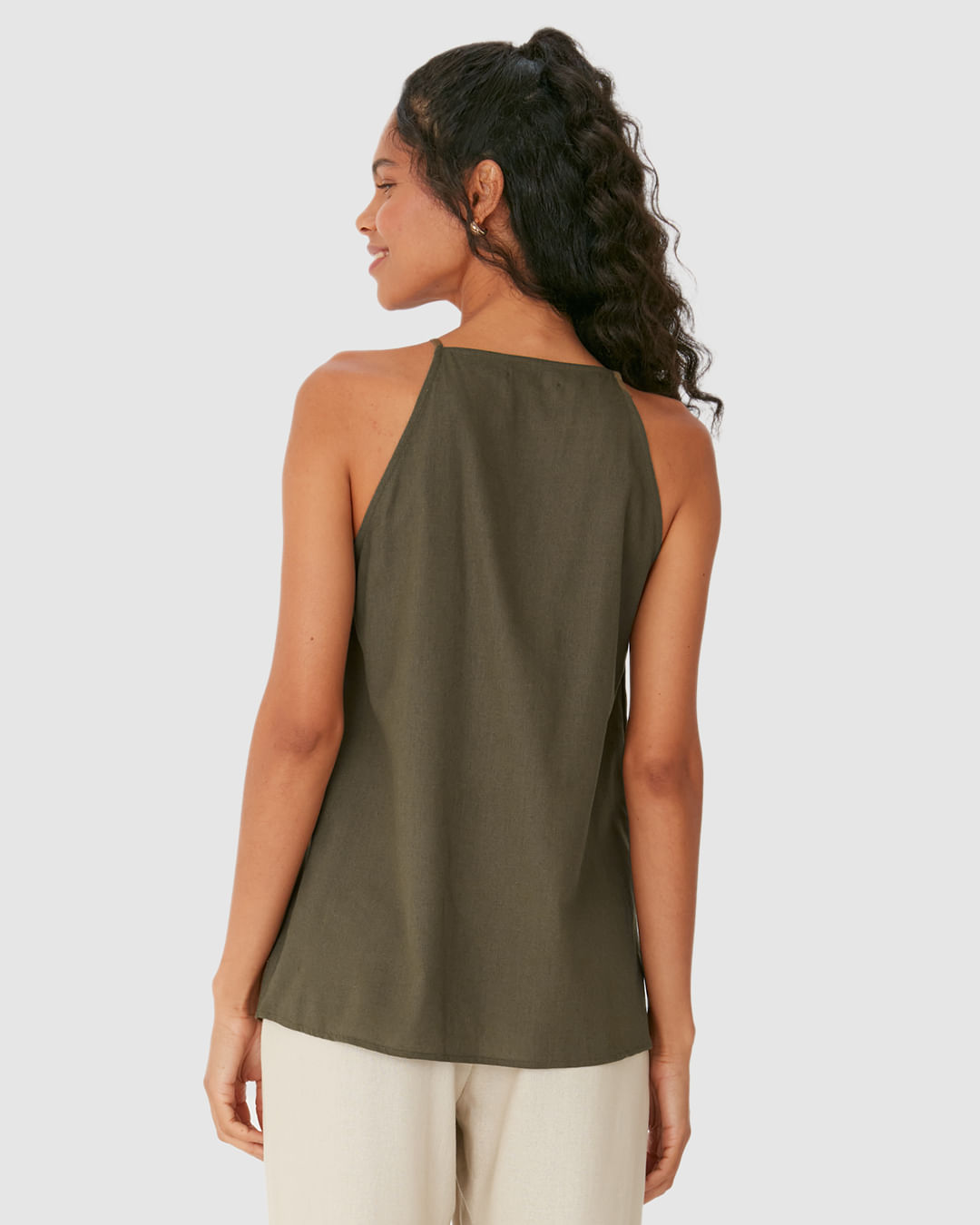 Regata Evasê Feminina Detalhe Colar Pedrarias Removível Em Viscolinho - Imagem 15