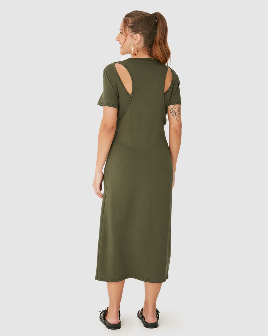 Vestido Midi Feminino Detalhe Vazado Costas Em Moletom Viscolinho Stretch - Imagem 10