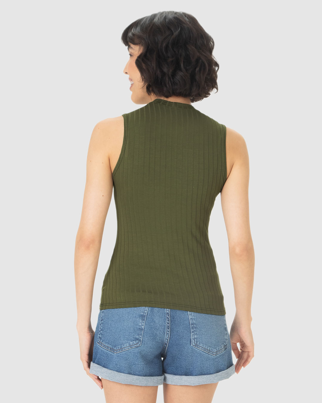 Regata Básica Feminina Justa Gola Alta Em Malha Viscose Canelada - Imagem 25