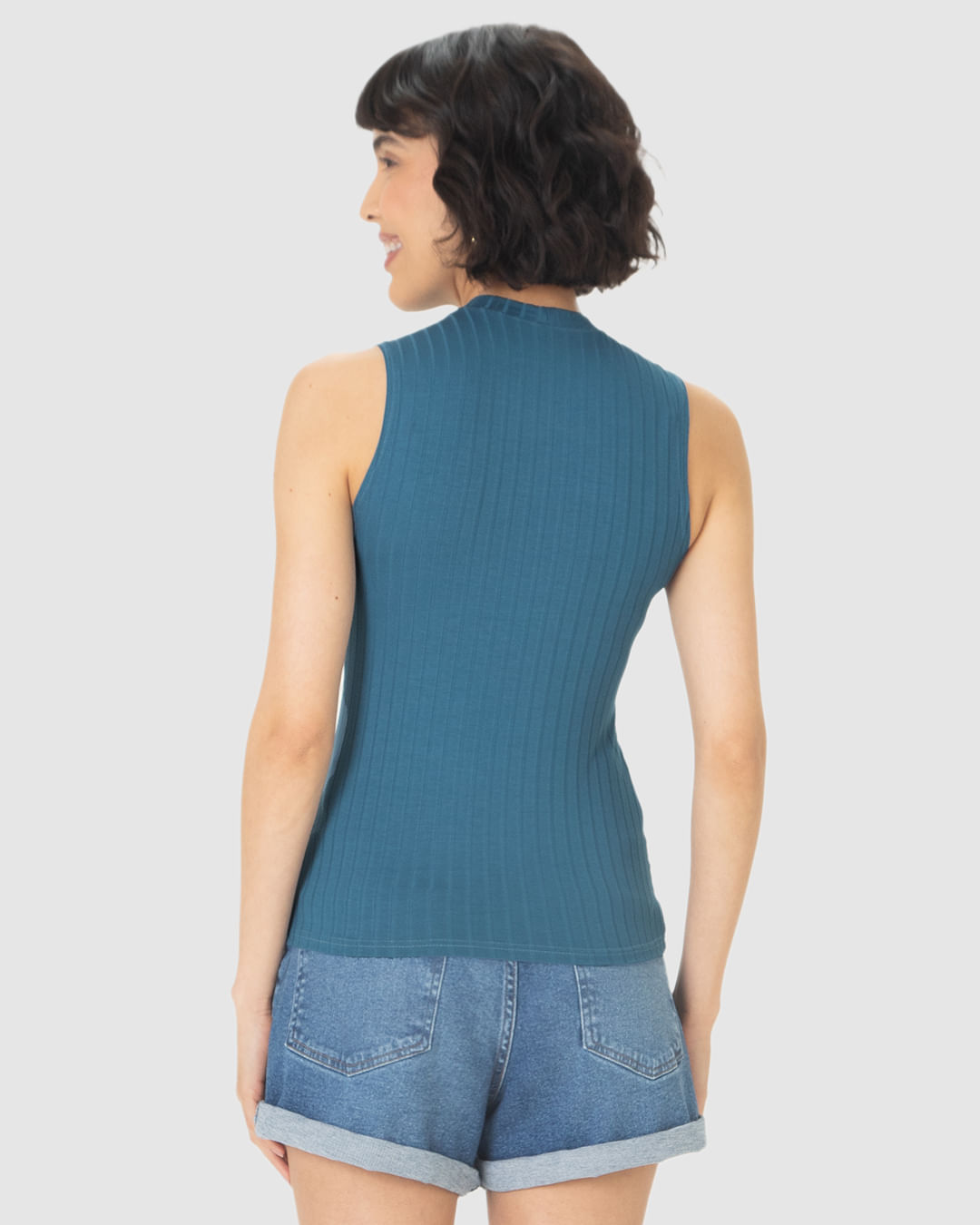 Regata Básica Feminina Justa Gola Alta Em Malha Viscose Canelada - Imagem 25