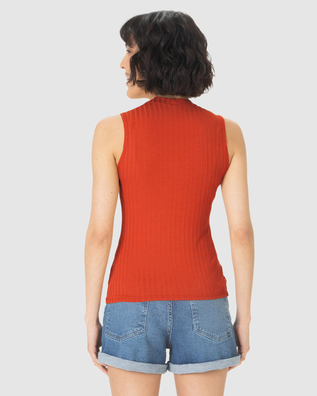 Regata Básica Feminina Justa Gola Alta Em Malha Viscose Canelada - Imagem 30