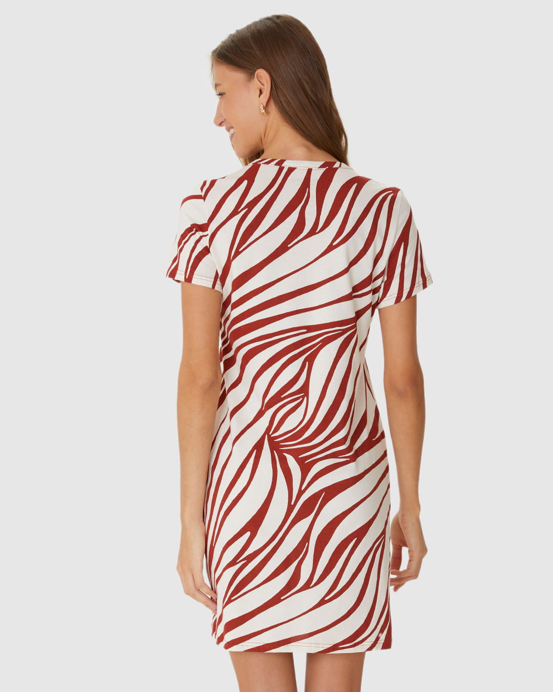 Vestido Feminino Estampado Com Decote Redondo Em Algodão - Imagem 5