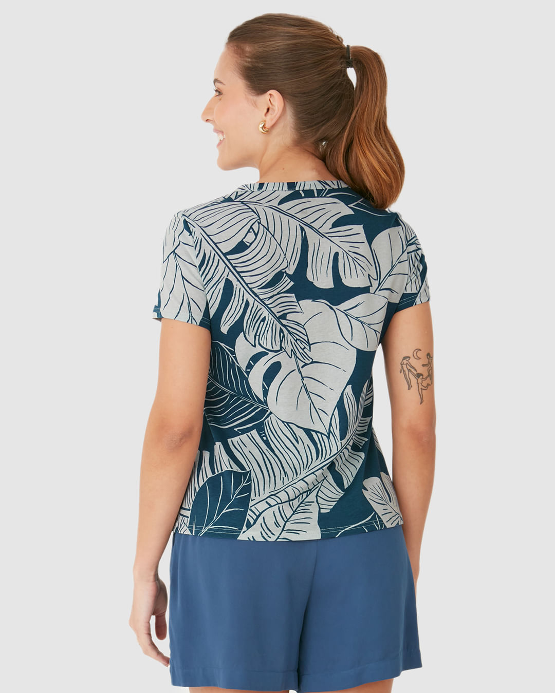 Blusa Feminina Decote Redondo Folhagem Em Algodão - Imagem 10