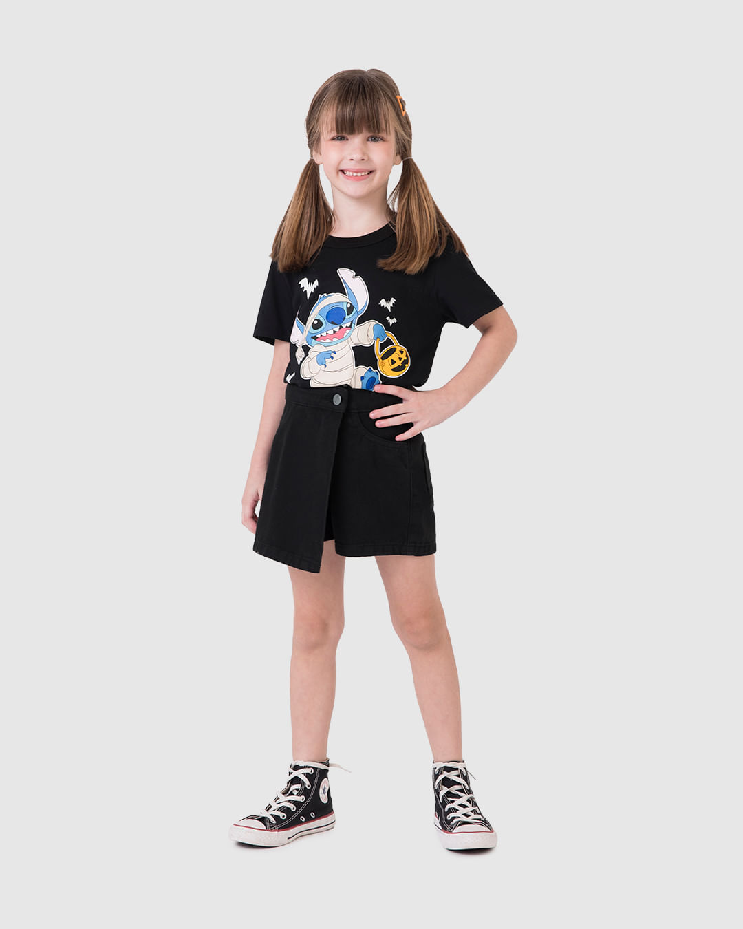 Camiseta Infantil Unissex Stitch Halloween Estampa Brilha no Escuro Malwee Kids