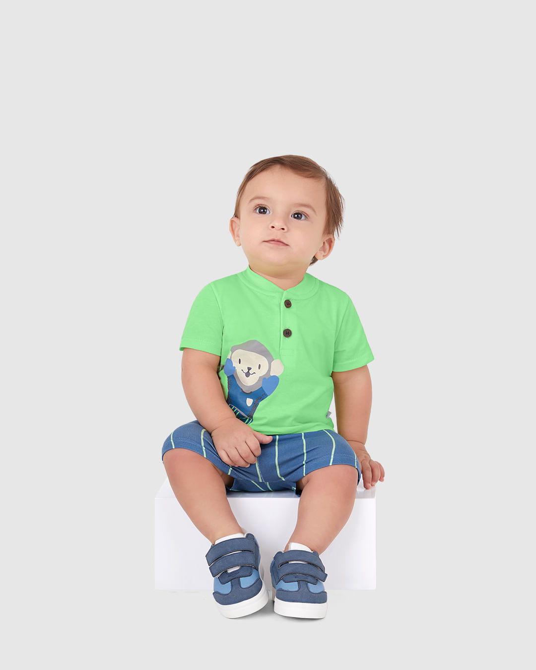 Conjunto Bebê Menino Bermuda Saruel Listrada Em Algodão Malwee Kids