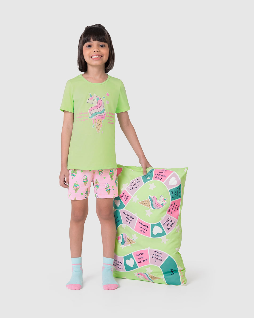Pijama Infantil Menina Estampa Brilha No Escuro + Fronha Em Algodão Malwee Kids - Verde - 1