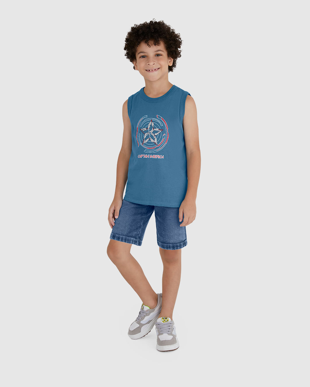 Regata Infantil Menino Alça Larga Capitão América Avengers Em Algodão Malwee Kids