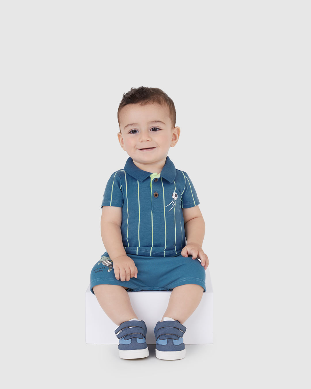 Macaquinho Polo Bebê Menino Listrado Em Algodão Malwee Kids