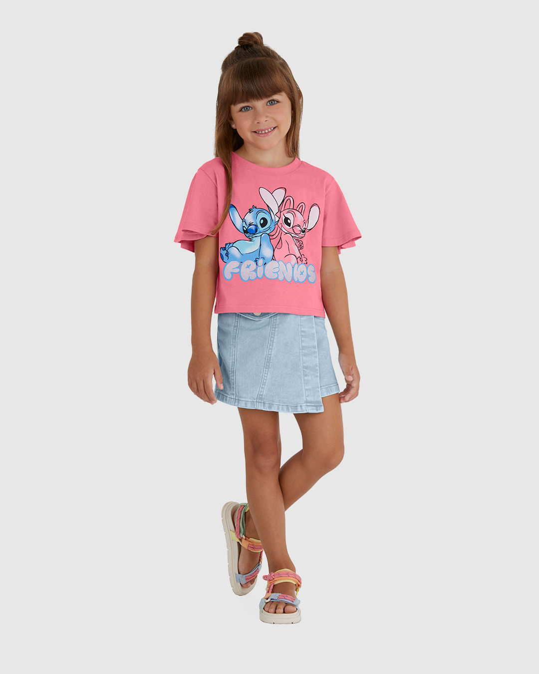 Blusa Infantil Menina Box Manga Godê Friends Stitch Disney Em Algodão Malwee Kids