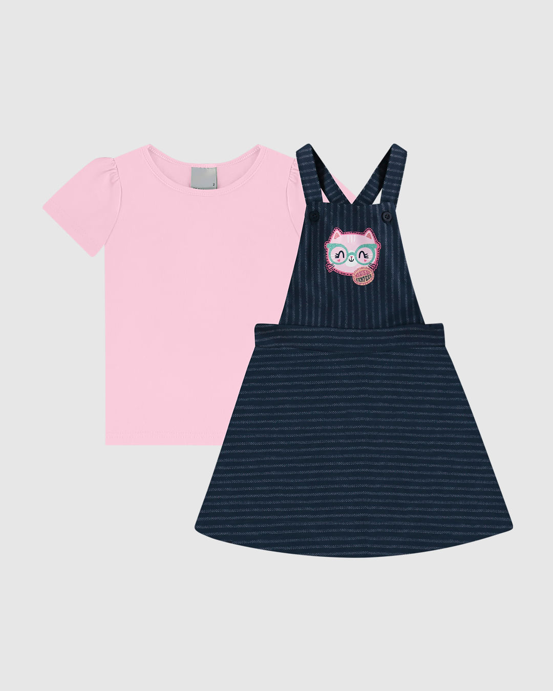 Conjunto Infantil Menina Blusa + Salopete Em Moletinho Listrado Malwee Kids - Imagem 2