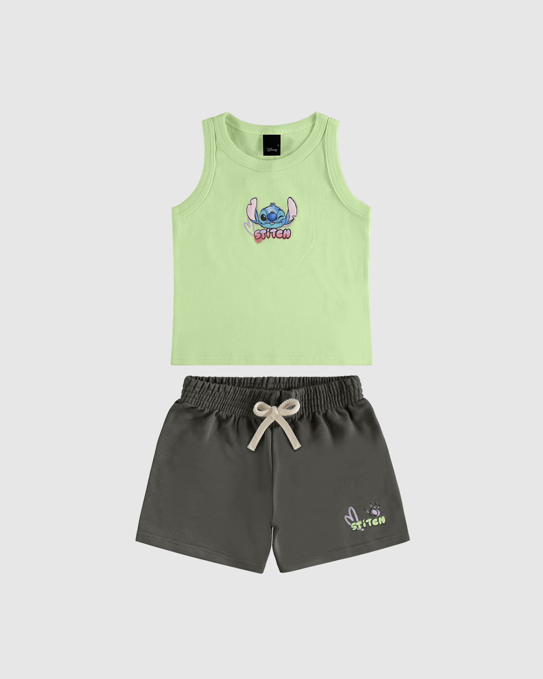 Conjunto Infantil Menina Regata Ribana E Shorts Stitch Disney Malwee Kids - Imagem 2