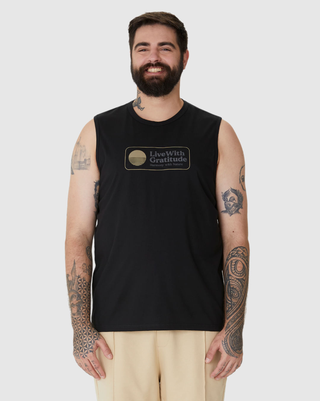 Regata Masculina Plus Size Live With Gratitude Em Algodão