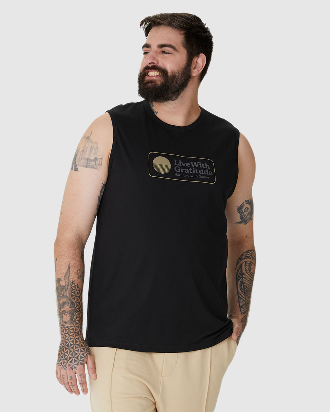 Regata Masculina Plus Size Live With Gratitude Em Algodão - Imagem 20