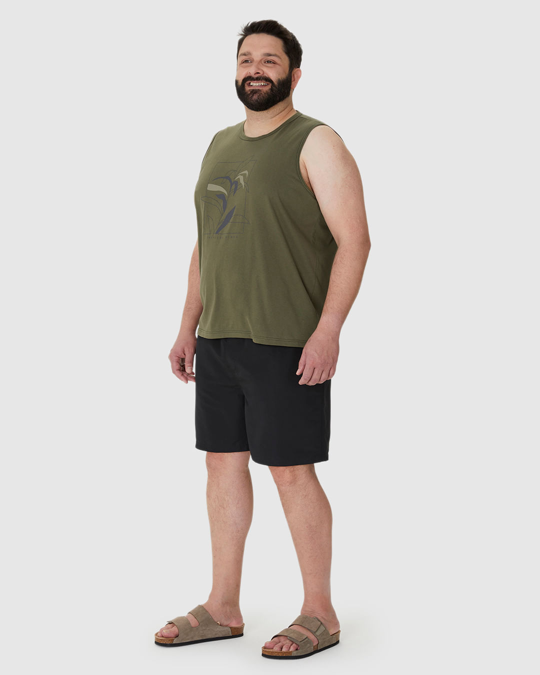 Regata Masculina Plus Size Ilustração Tropical Vibes Em Algodão