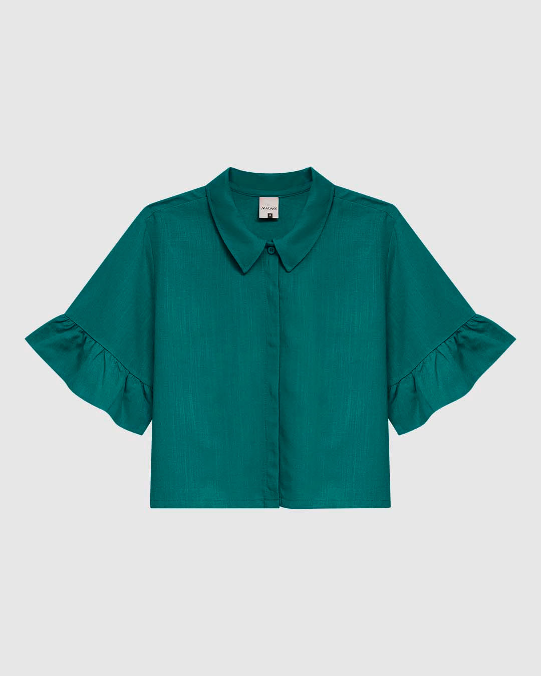 Camisa Cropped Feminina Manga Com Babado Em Viscolinho - Imagem 2