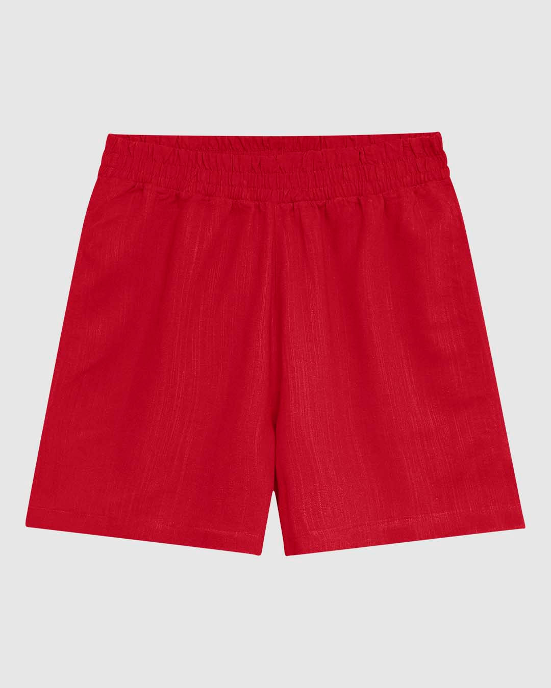 Shorts Feminino Cintura Alta Cós Elástico em Viscolinho