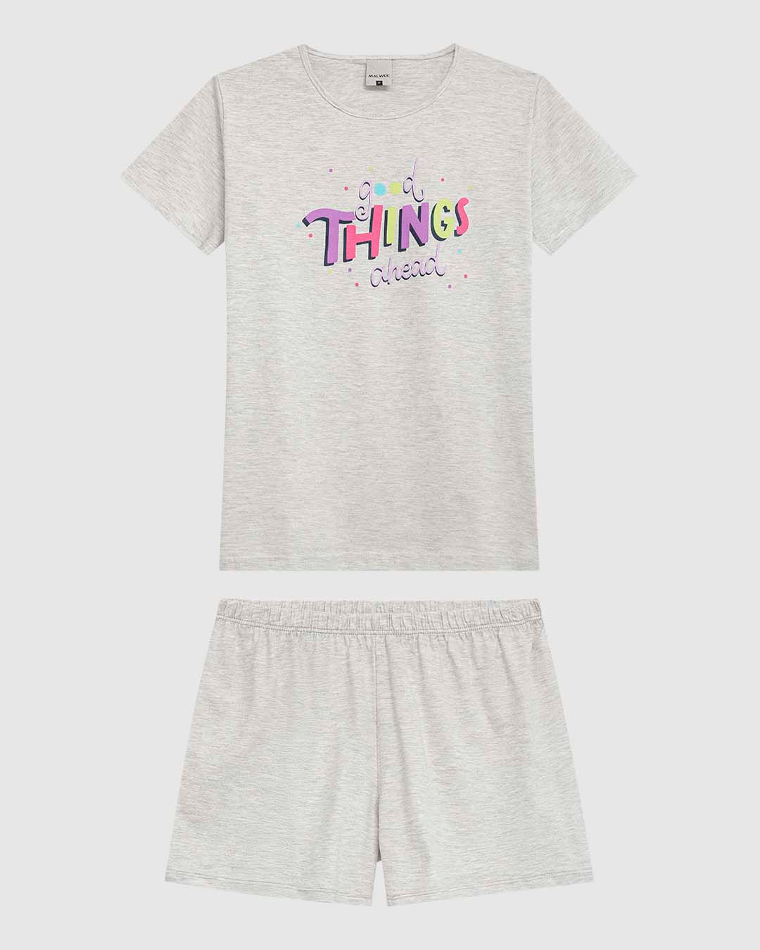 Pijama Feminino Blusa Estampa Lettering Frontal Em Malha Algodão
