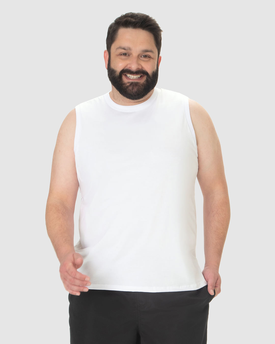 Regata Básica Masculina Plus Size Cava Ajustada Em Algodão