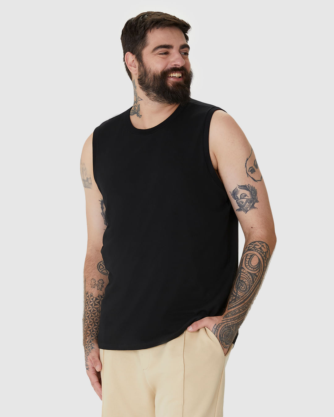 Regata Básica Masculina Plus Size Cava Ajustada Em Algodão