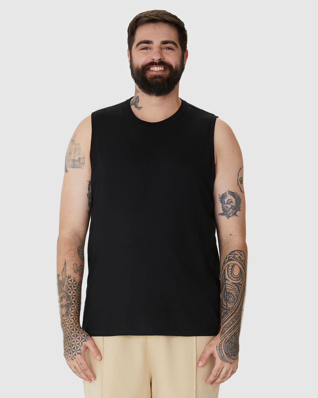 Regata Básica Masculina Plus Size Cava Ajustada Em Algodão - Imagem 14