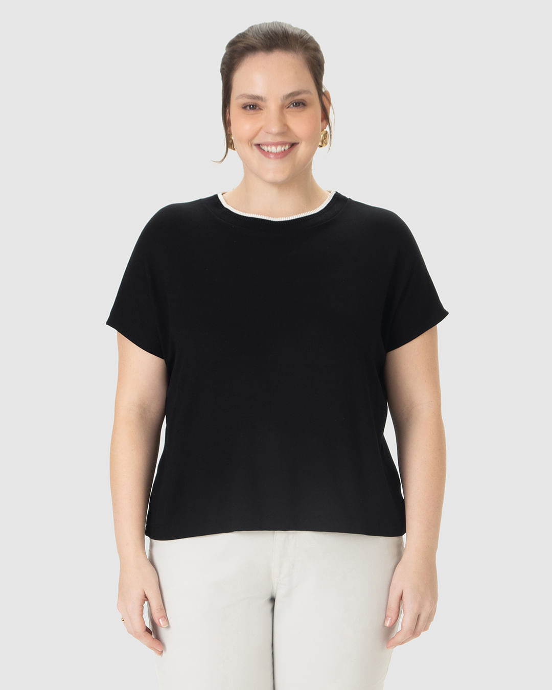 Blusa Feminina Plus Size Ampla Gola Retilínea Em Moletinho De Viscose - Imagem 14