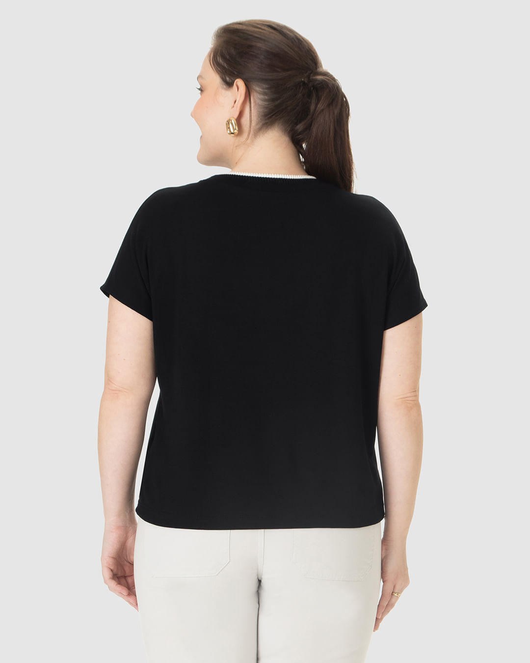 Blusa Feminina Plus Size Ampla Gola Retilínea Em Moletinho De Viscose - Imagem 5