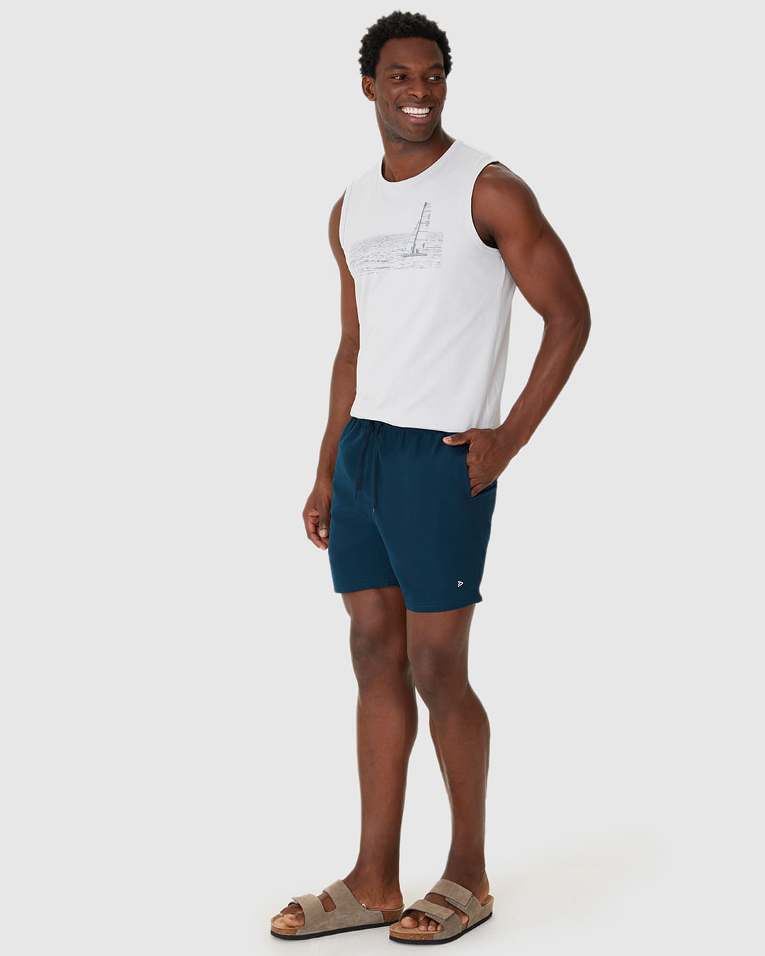 Shorts Masculino Cós Com Cadarço Funcional Em Tafetá - Imagem 25