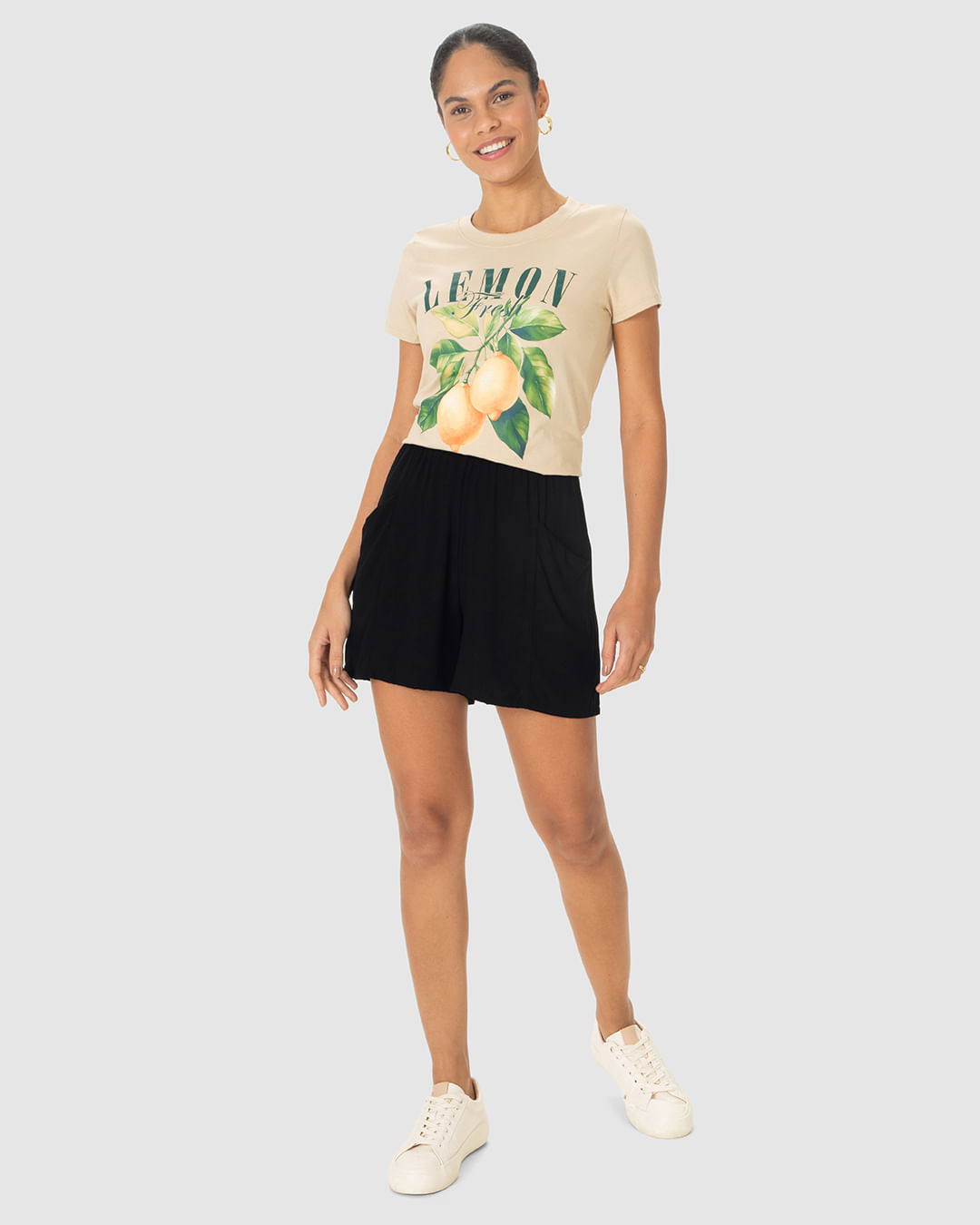 Shorts Alfaiataria Feminino Cós Elástico Bolso Frontal Em Viscose - Imagem 13