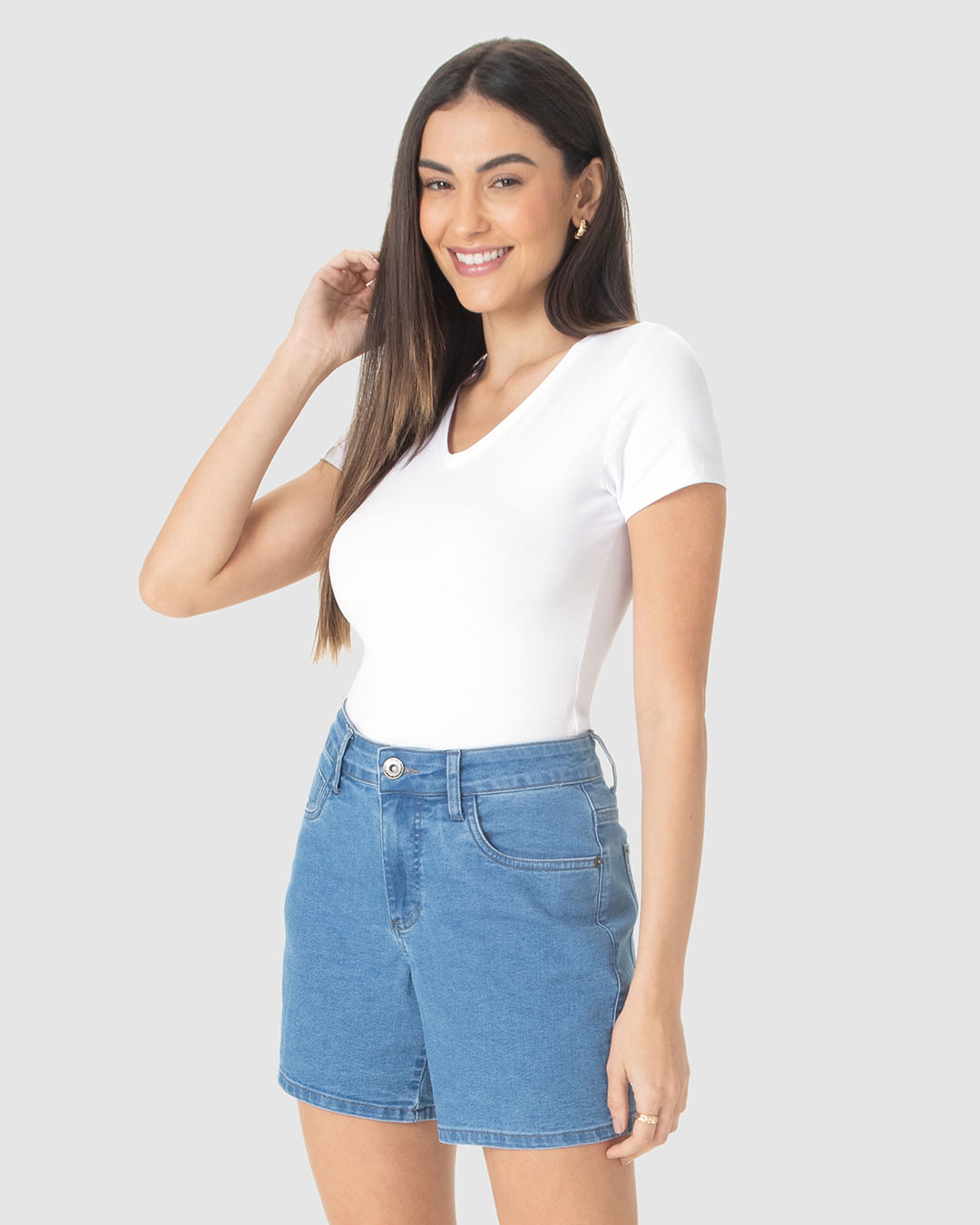Blusa Básica Feminina Decote V Em Algodão - Imagem 26