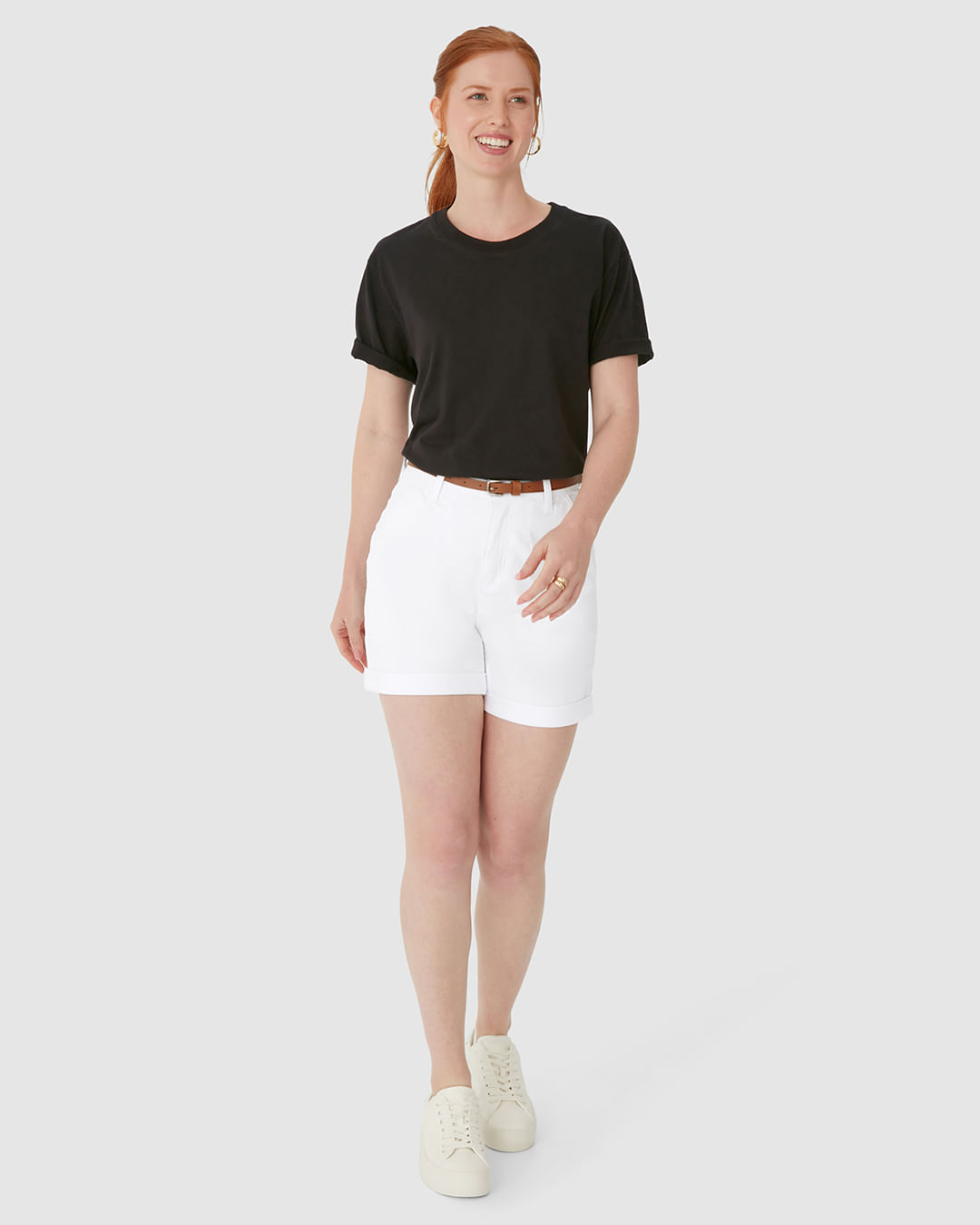 Bermuda Alfaiataria Feminina Com Cinto Em Sarja Stretch