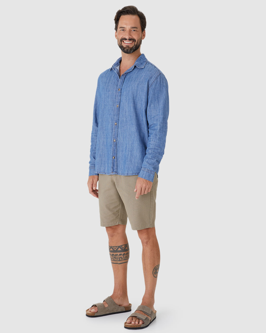 Camisa Masculina Tradicional Manga Longa Em Jeans Leve - Imagem 17