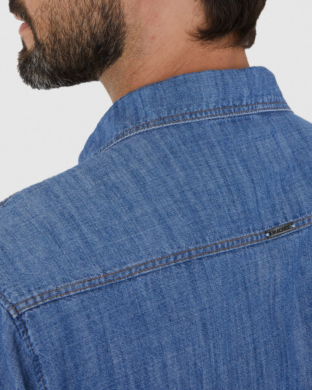 Camisa Masculina Tradicional Manga Longa Em Jeans Leve - Imagem 13