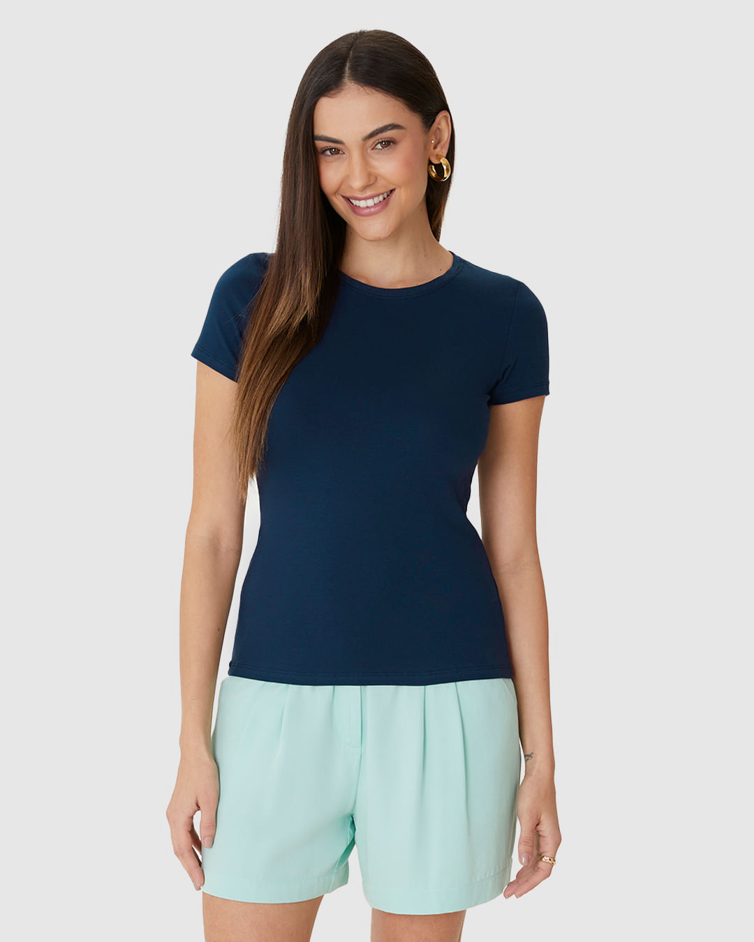 Blusa Básica Feminina Decote Redondo Em Algodão - Imagem 29