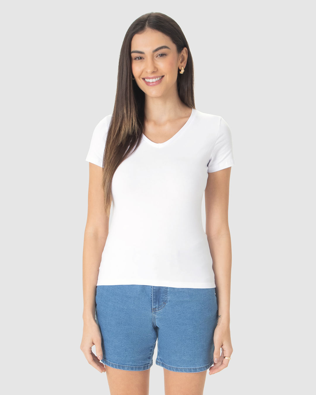 Blusa Básica Feminina Decote V Em Algodão - Imagem 29