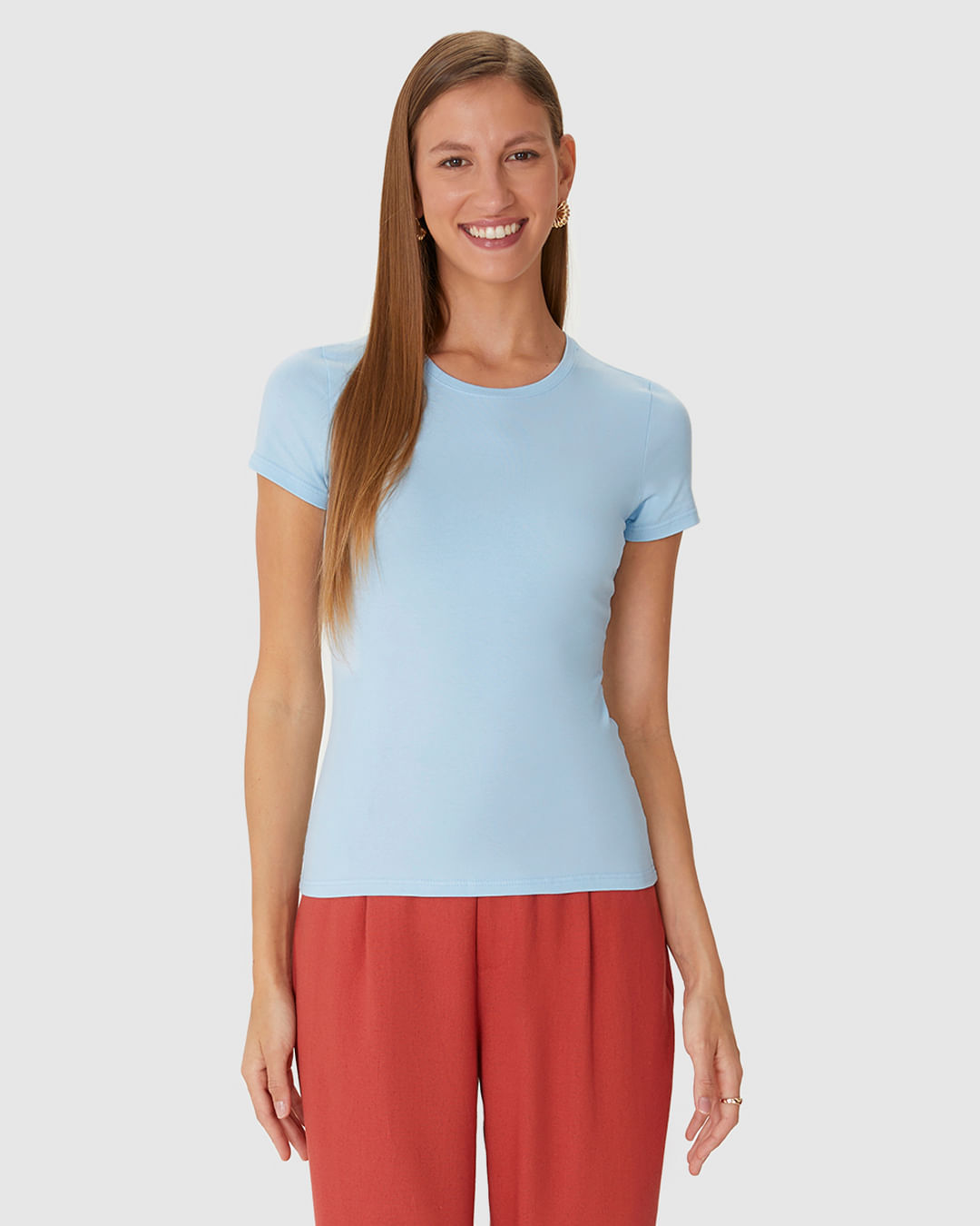 Blusa Básica Feminina Decote Redondo Em Algodão - Imagem 14