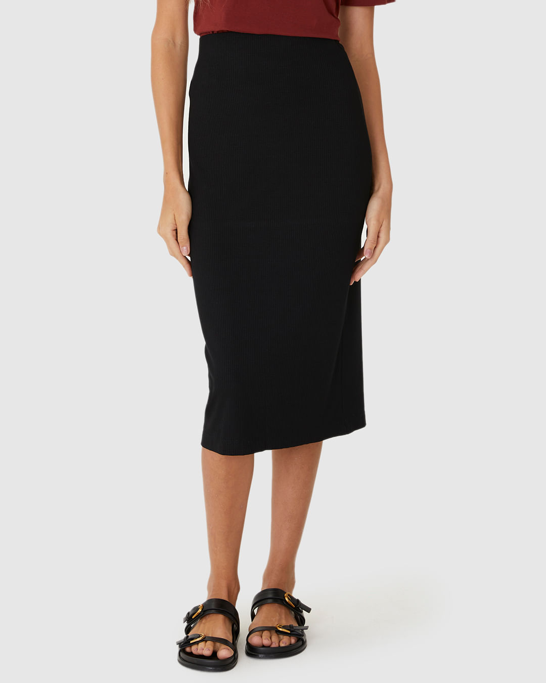 Saia Midi Feminina Em Malha Viscose Canelada - Imagem 9