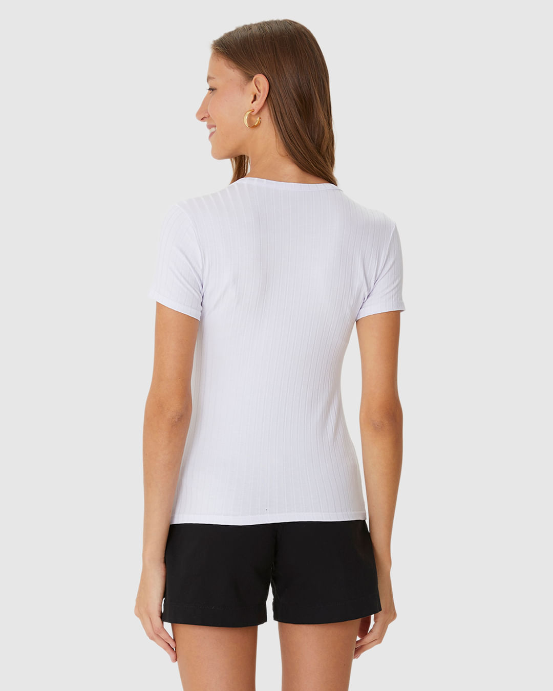 Blusa Básica Feminina Justa Decote V Em Malha Canelada De Viscose - Imagem 25