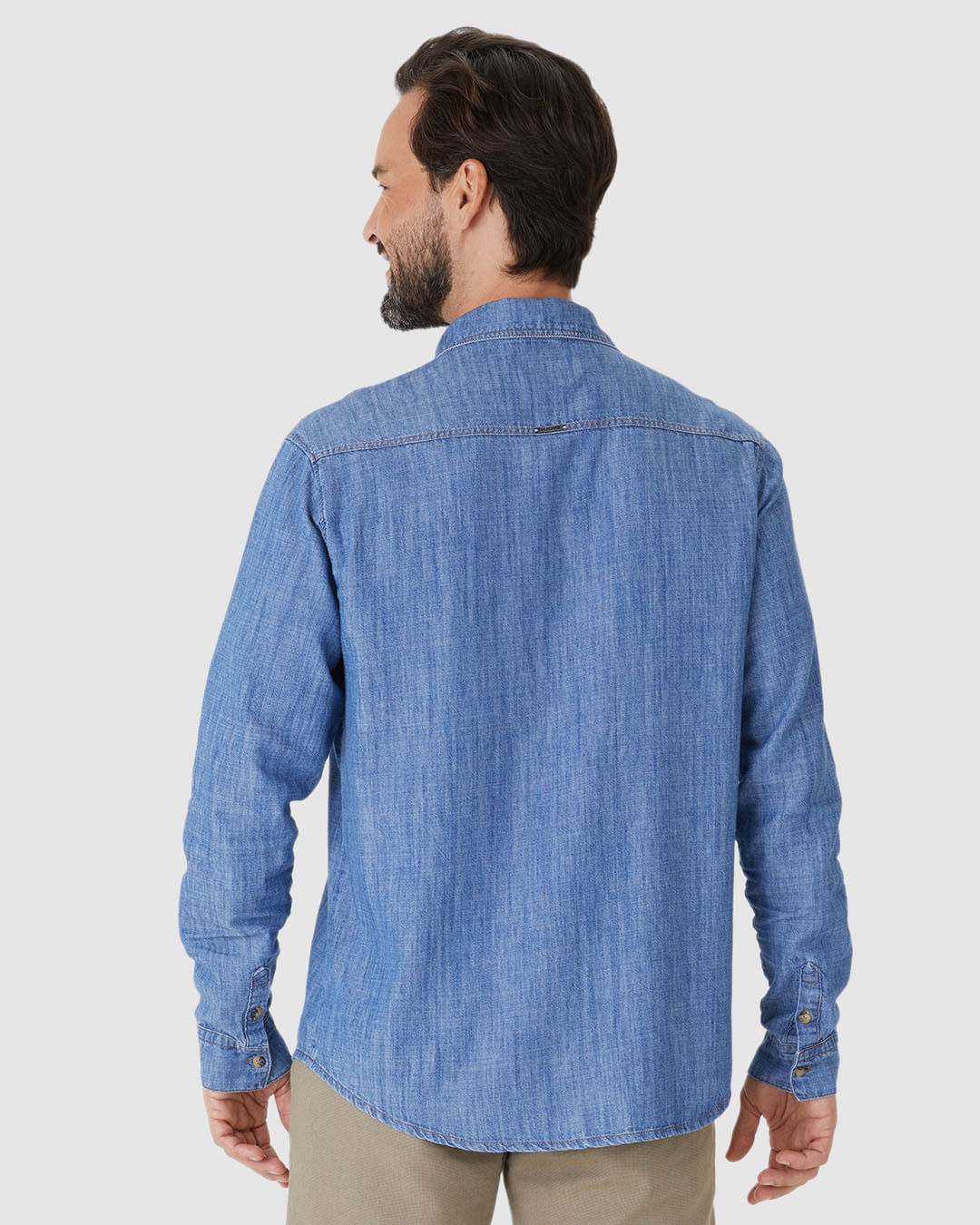 Camisa Masculina Tradicional Manga Longa Em Jeans Leve - Imagem 5