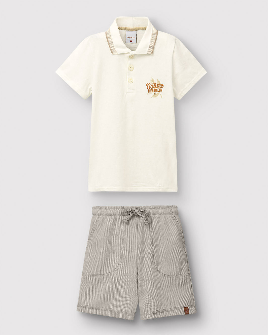 Conjunto Menino Bermuda Cadarço Funcional em Moletom Piquet - Carinhoso