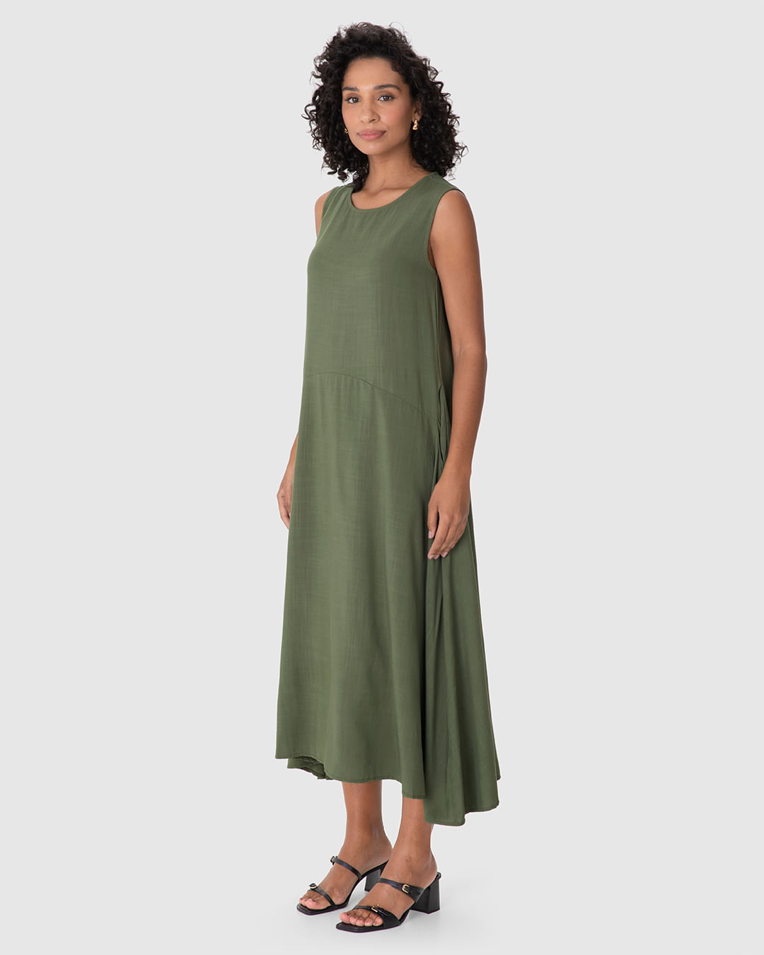 Vestido Midi Feminino Decote Redondo Bolso Funcional Em Viscose - Imagem 20